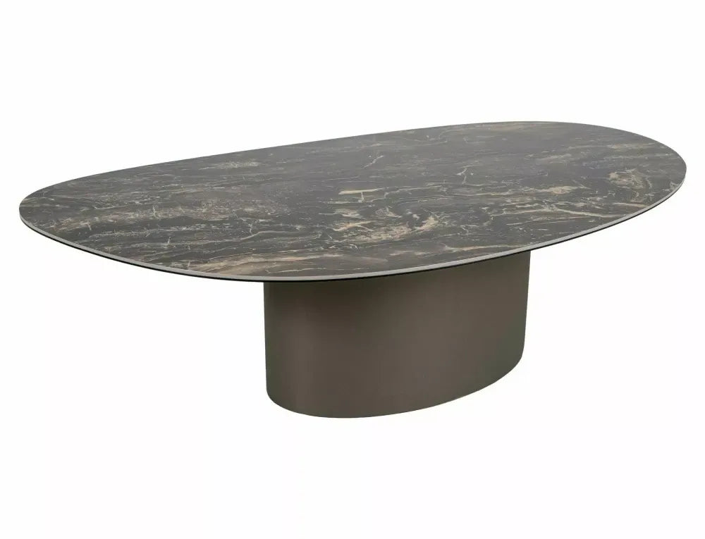 Masuta de cafea din Metal Cupru si Sticla securizata+Ceramica Negru cu efect de marmura L140xH38cm Bello