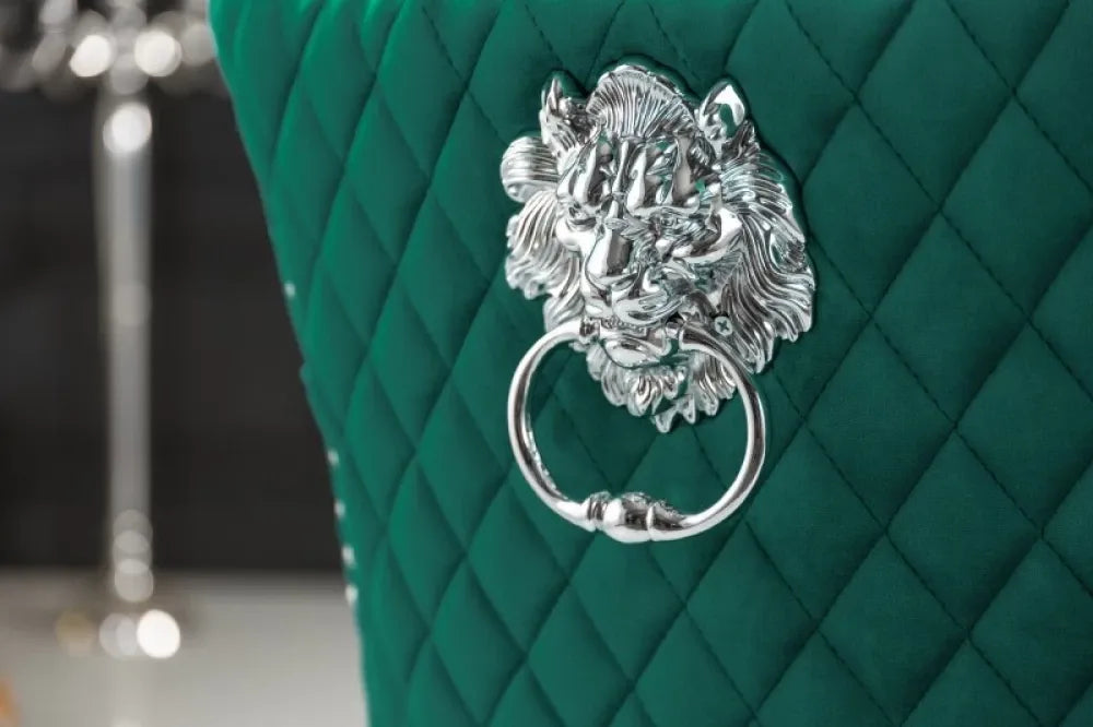 Scaun tapitat cu Catifea Verde cu picioare din Otel inoxidabil Argintiu H94xL53xA63cm Castle Deluxe