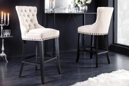 Scaun de bar tapitat cu Stofa Bej cu picioare din Lemn Negru H116xL51xA60cm Castle Deluxe