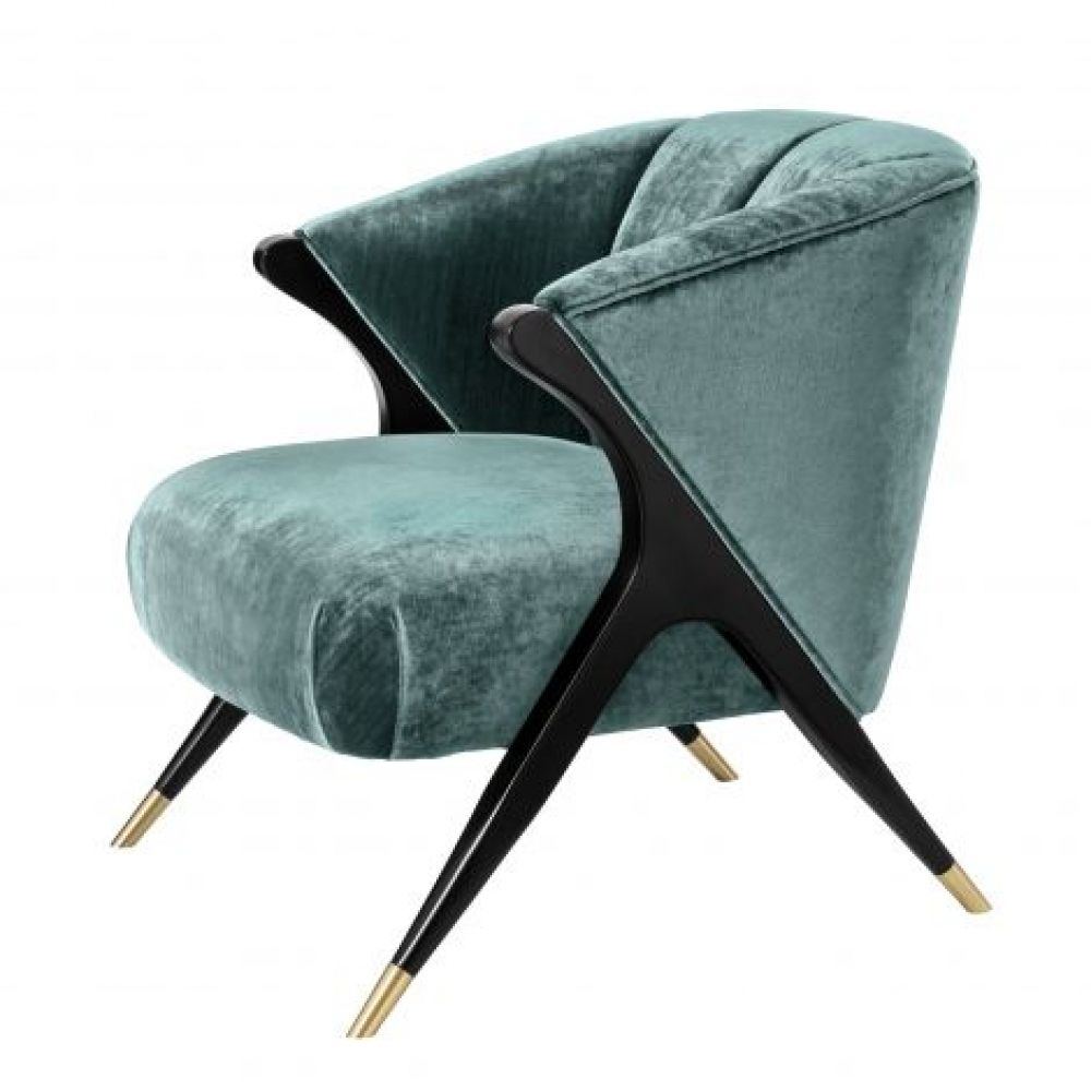 Fotoliu tapitat cu Catifea  Verde cu baza din Metal Negru/Auriu H77xL72xA80cm Pavon