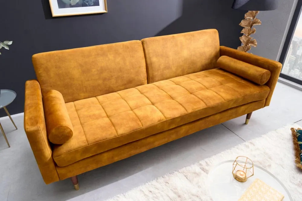 Canapea tapitat cu Catifea Galben L196cm Couture