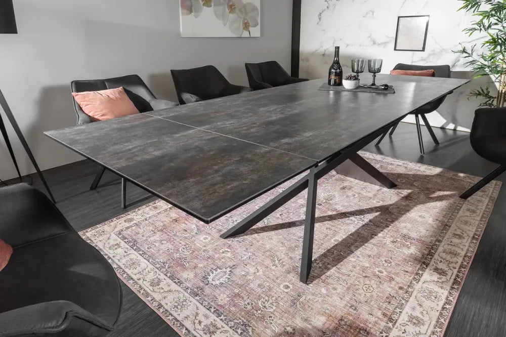 Masa extensibila dreptunghiulara din Ceramica Negru cu aspect de lava de 8-10 persoane L180/260x90cm Euphoria