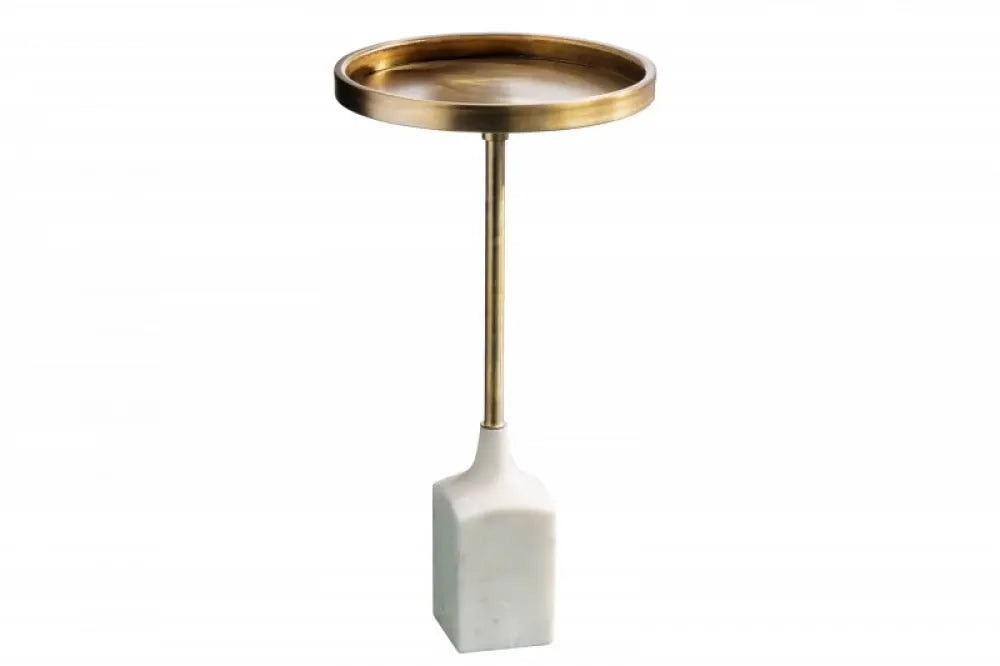 Masuta laterala Rotunda din Metal Auriu si Marmura Alb D30xH54cm Trayful