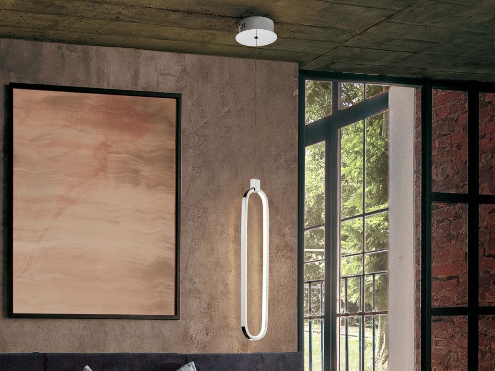 Pendul cu inaltime reglabila din Metal Argintiu cu LED D13xH150cm Colette