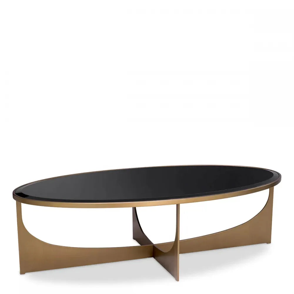Masuta de cafea Ovala din Otel inoxidabil Alama si Sticla securizata Negru L120xl60cm Elegance Eichholtz