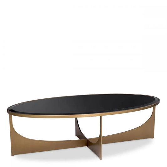 Masuta de cafea Ovala din Otel inoxidabil Alama si Sticla securizata Negru L120xl60cm Elegance Eichholtz
