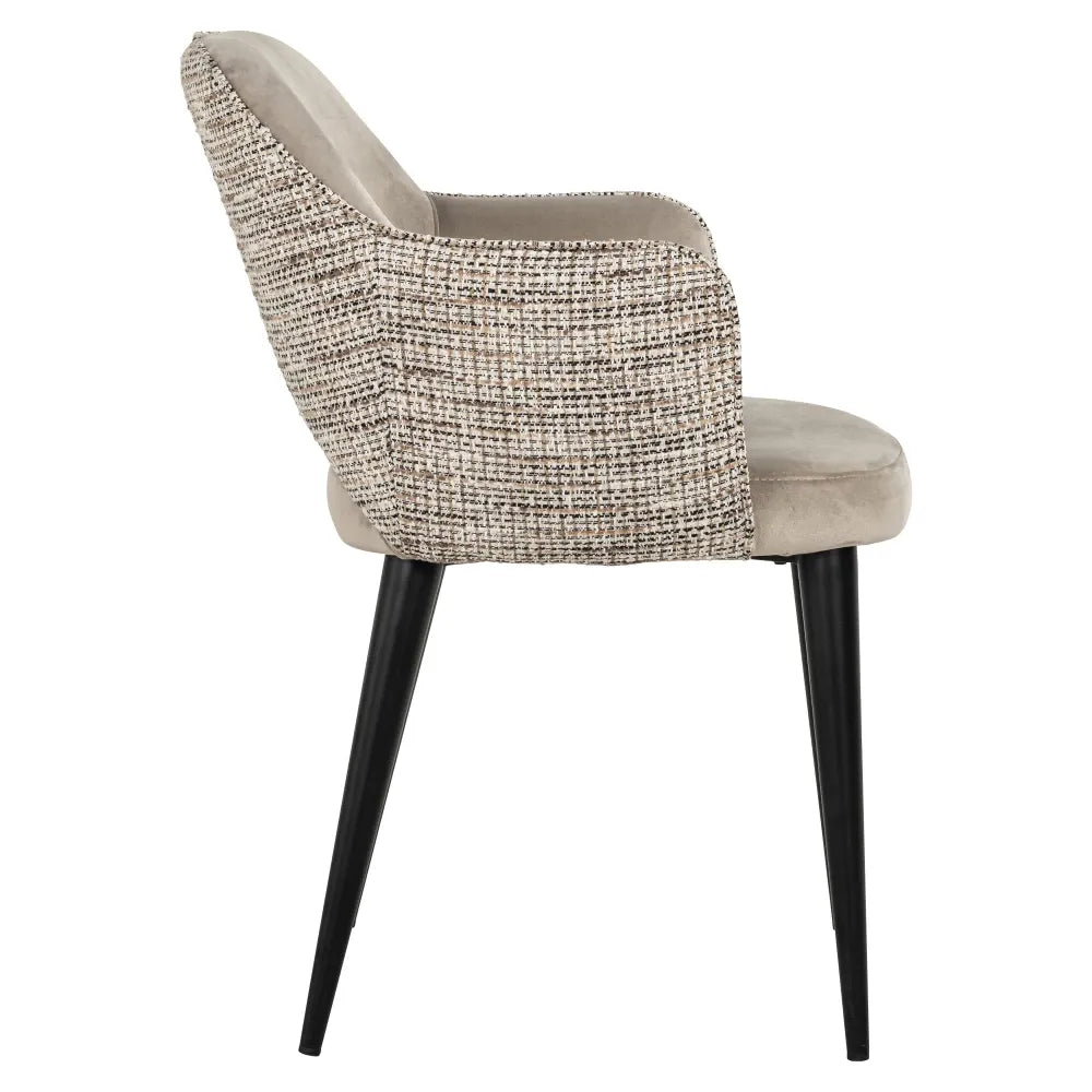 Scaun tapitat cu Catifea/Stofa Gri/Bej cu picioare din Metal Negru H85xL60xA64cm Giovanna Richmond Interiors