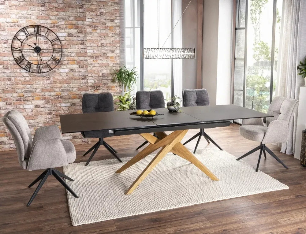 Masa extensibila din Sticla securizata+Ceramica Maro si Lemn de stejar Maro L180-230xH76cm Loreto
