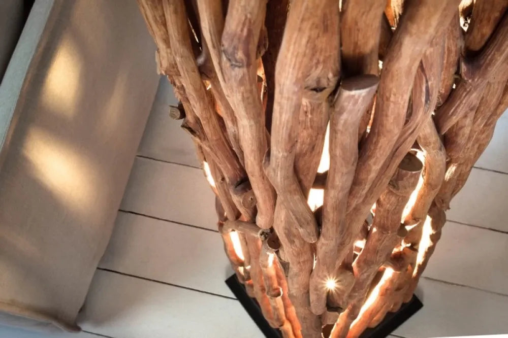 Lampa de podea din MDF Negru si Lemn Maro H173xL31cm Nature art