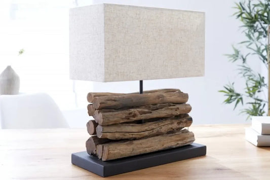 Veioza din Lemn Maro si Textil Bej H40xL35cm Perifere