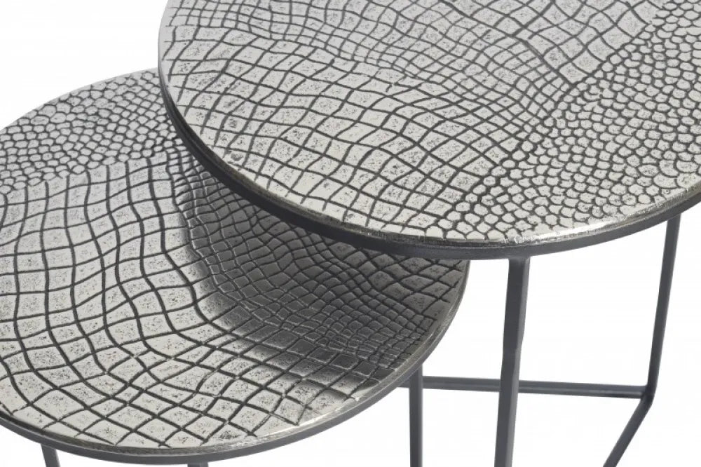 Set 2 masute de cafea Rotunde din Metal Argintiu D45/60xH39/46cm Crocodile