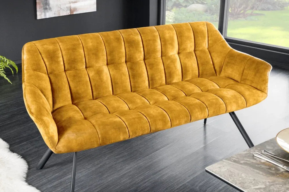 Banca din Metal Negru si Stofa Galben H85xL165cm Papillon