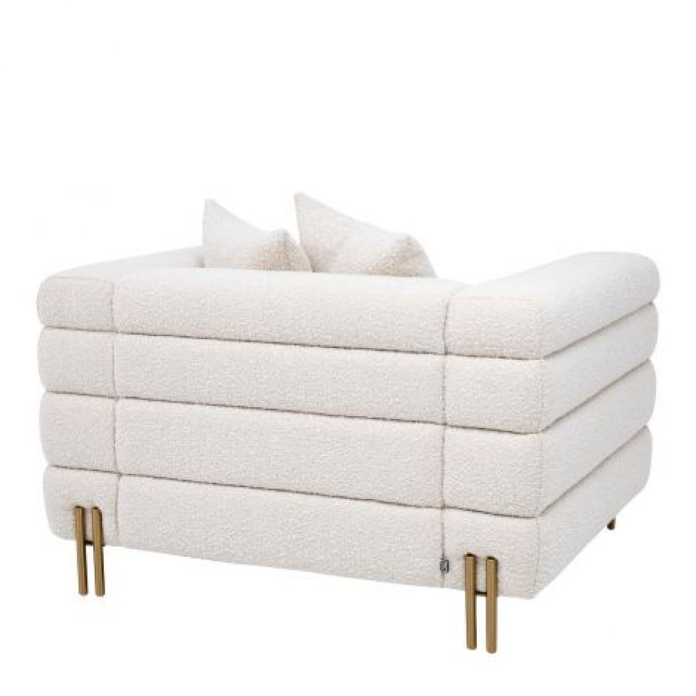 Fotoliu York Eichholtz tapitat cu Stofa Boucle Crem cu picioare din Otel inoxidabil Auriu H69xL112xA97cm