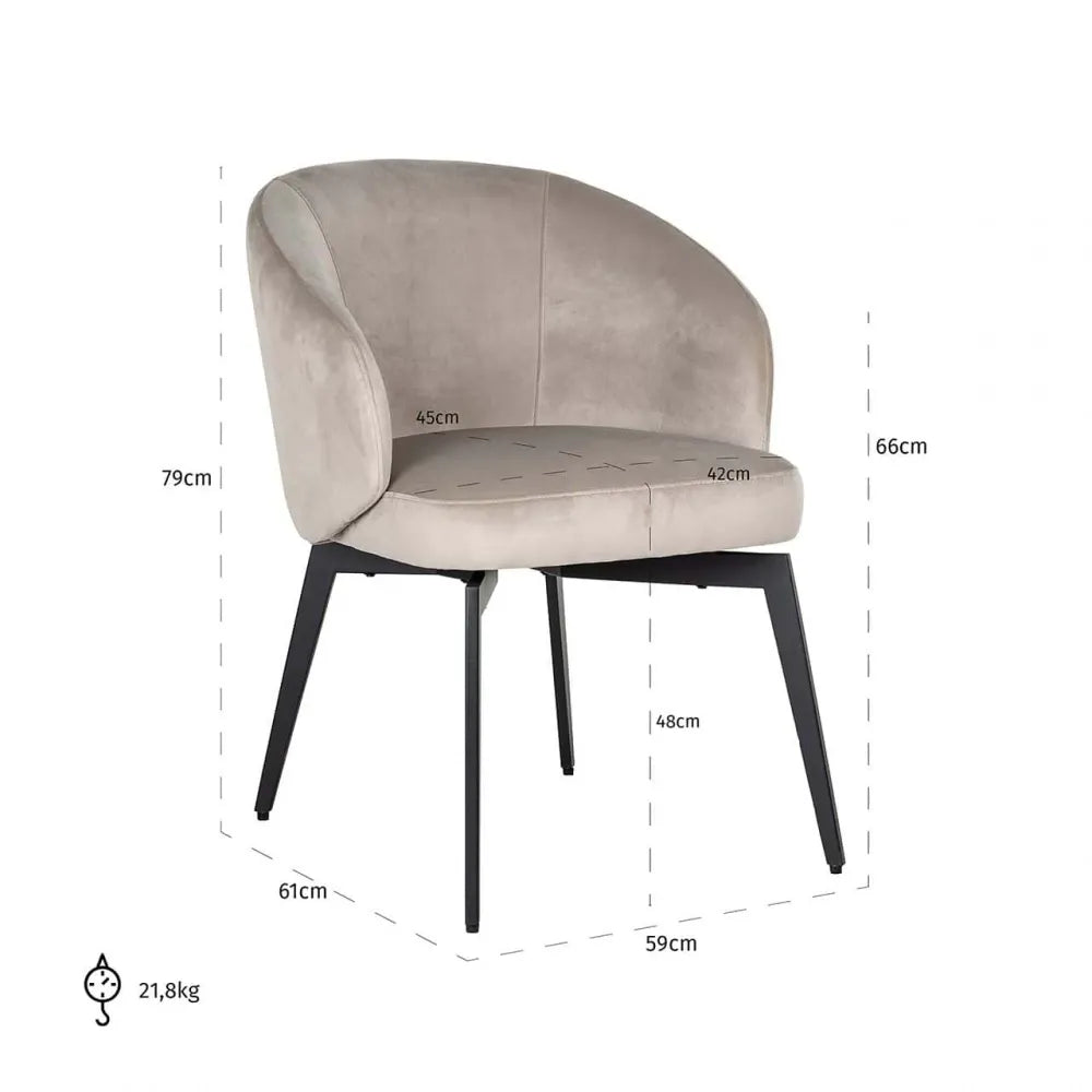 Scaun tapitat cu Catifea Bej khaki cu picioare din Metal Negru H79xL59xA61cm Amphara Richmond Interiors