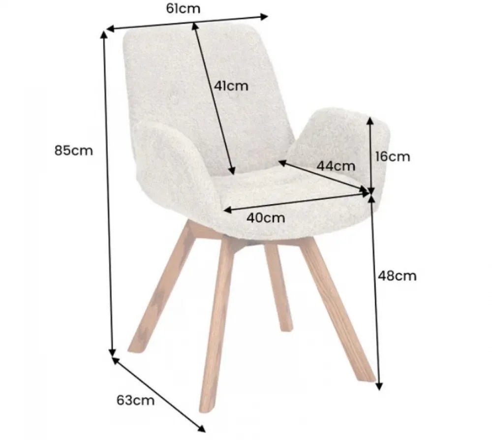 Set 2 scaune rotative tapitat cu Stofa Boucle Bej cu picioare din Lemn de stejar Maro H85xL61xA63cm Baltic