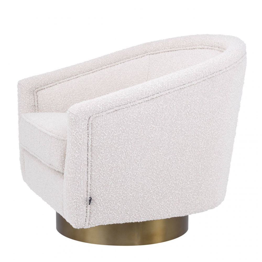 Fotoliu rotativ tapitat cu Boucle Crem si baza din Otel inoxidabil Auriu H76xL80xA80cm Catene