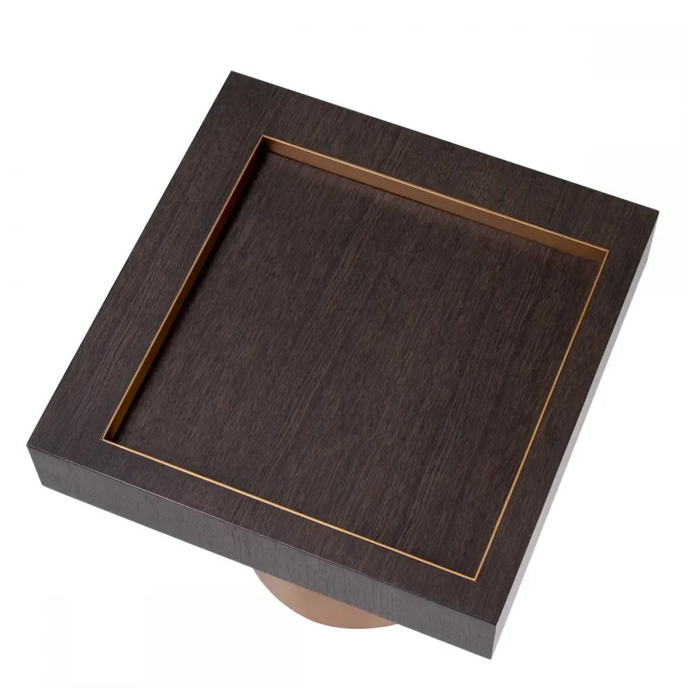 Masuta laterala Patrata din Otel inoxidabil Alama si Furnir de stejar Maro mocha L50xl50cm Otus Eichholtz