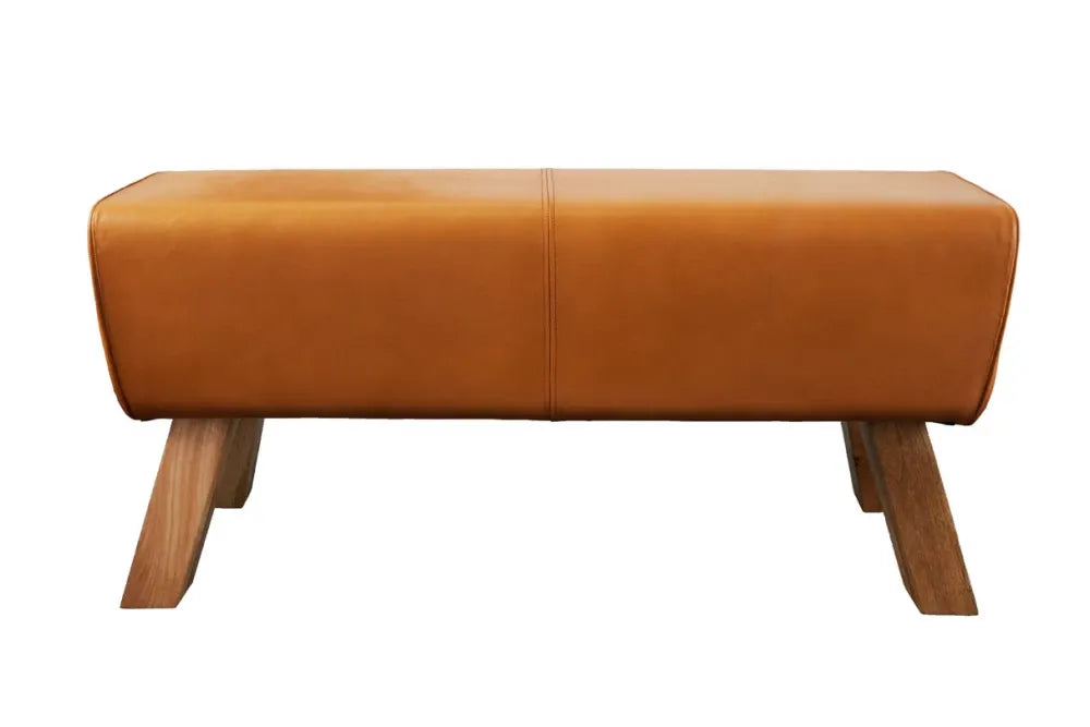 Bancheta din Lemn de mango Maro si Piele naturala Maro H50xL100cm Turnbock