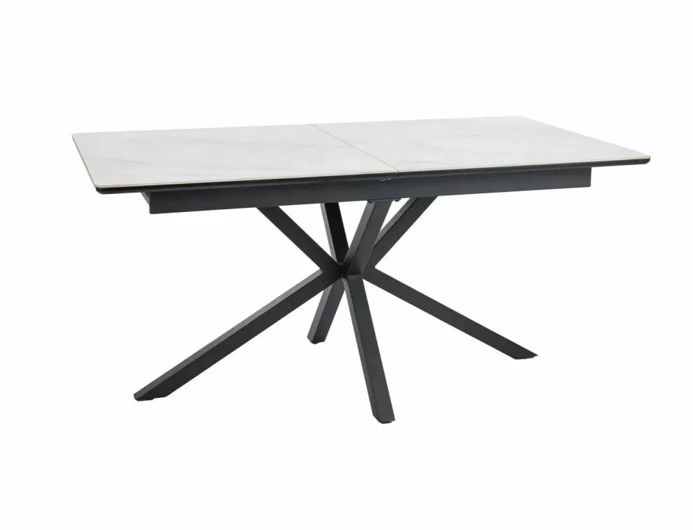 Masa Extensibila de 10 persoane din Ceramica+MDF Alb mat cu efect de marmura si Metal Negru mat L160-200xH75cm Logan
