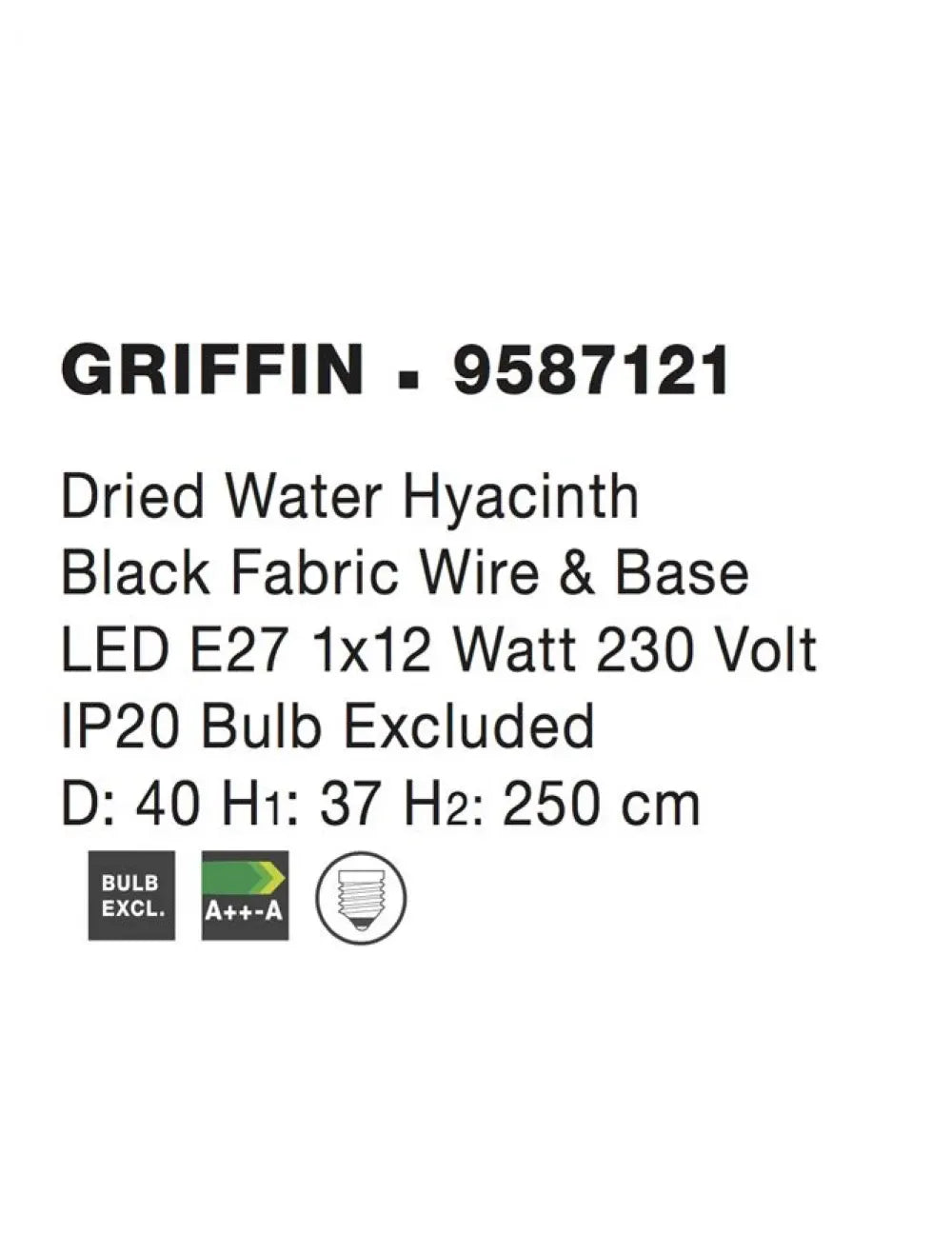 Pendul structura din Metal Negru si abajur din Ratan Bej H250xL40cm IP20 GRIFFIN