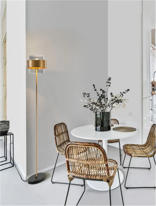 Lampa de podea structura din Metal Auriu si abajur din Sticla Fumuriu H154xL25cm IP20 SIANNA