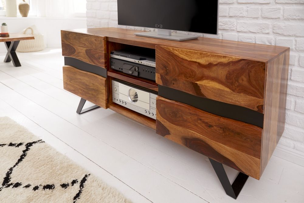 Comoda TV din Lemn masiv de palisandru si Metal Maro/ Negru Amazon L160xH63cm