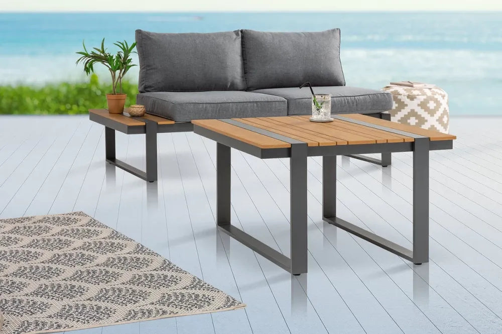 Masuta de cafea de exterior din WPC Maro si Metal Negru L78xH48cm Tampa lounge