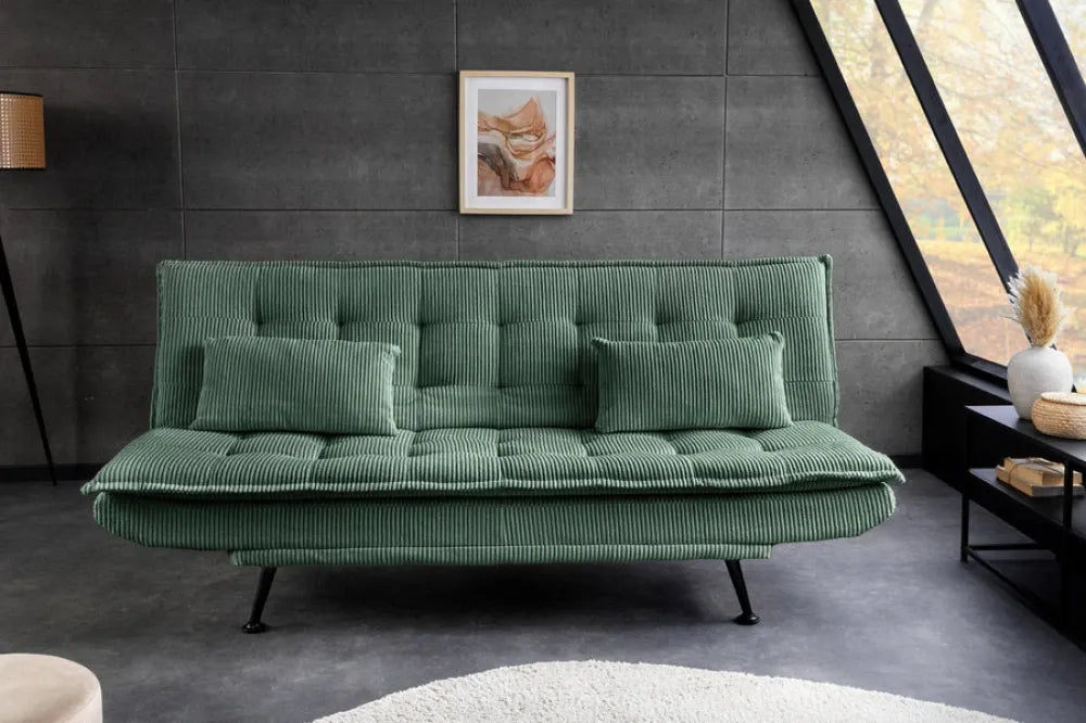 Canapea cu functie pat tapitata cu Catifea raiata Verde L195cm Jazz