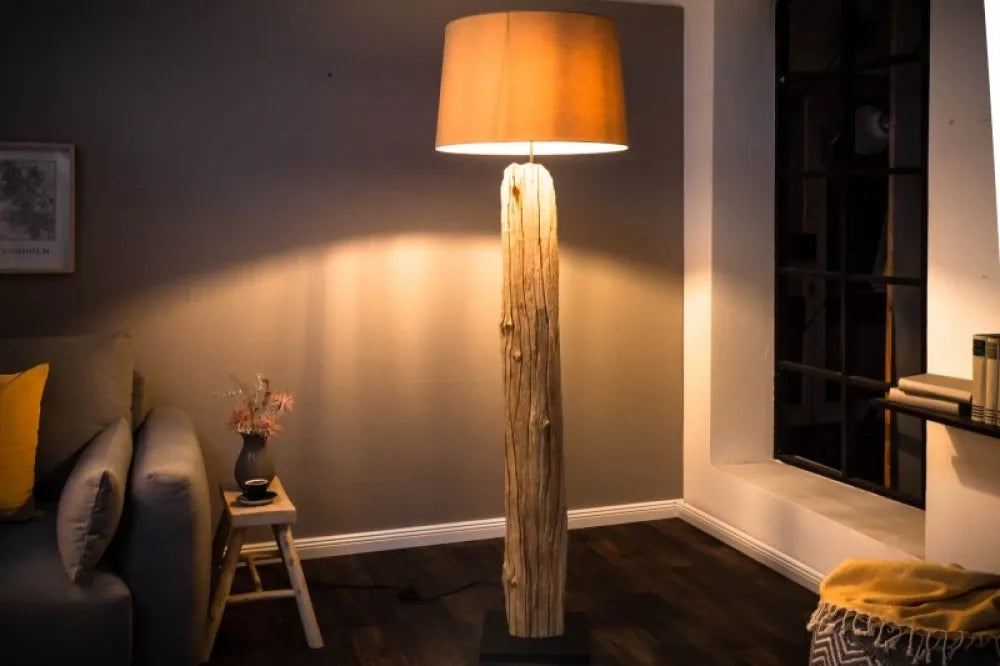 Lampa de podea din Lemn Bej si Textil Bej H177xD55cm Rousilique