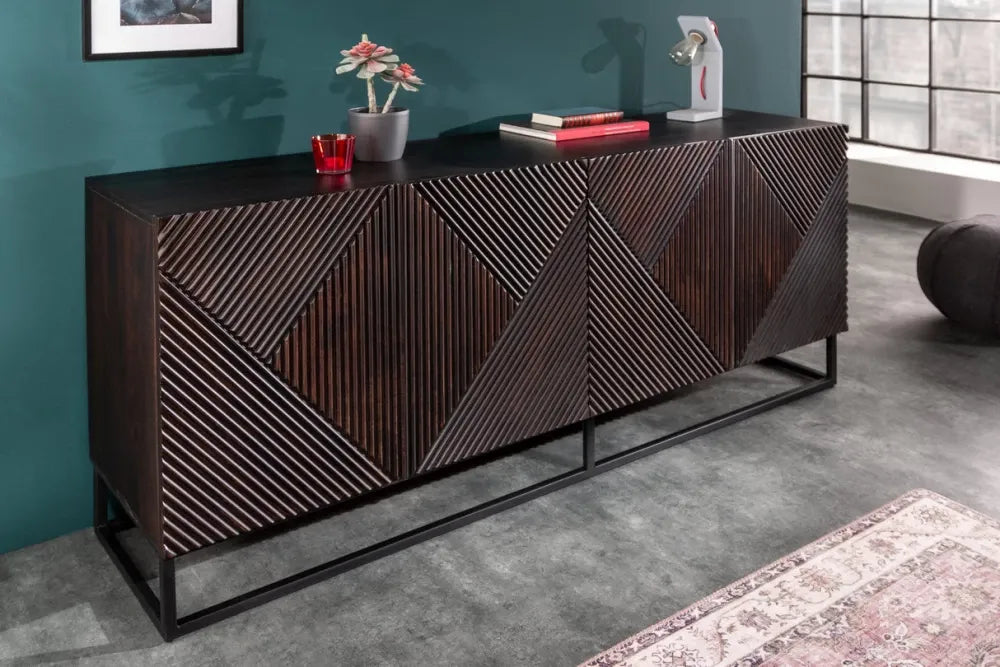 Comoda din Lemn de mango Maro inchis si Metal Negru L177xH77cm Creativo