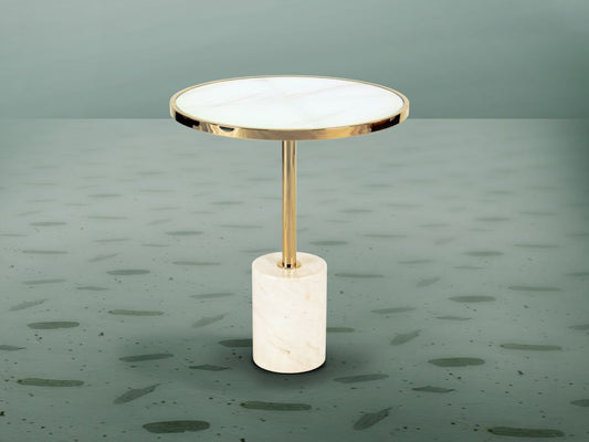 Masuta de colt rotunda din marmura si otel inoxidabil Alb/Auriu D46xH54cm Dekala