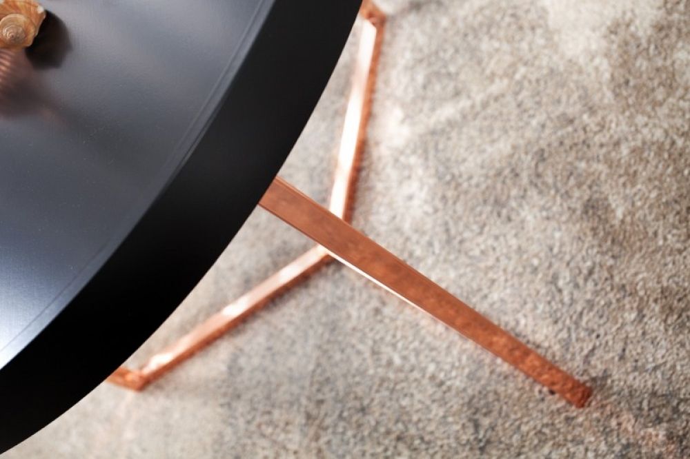Masuta de colt rotunda din lemn masiv si Metal Negru/Cupru D60xH45cm Modular