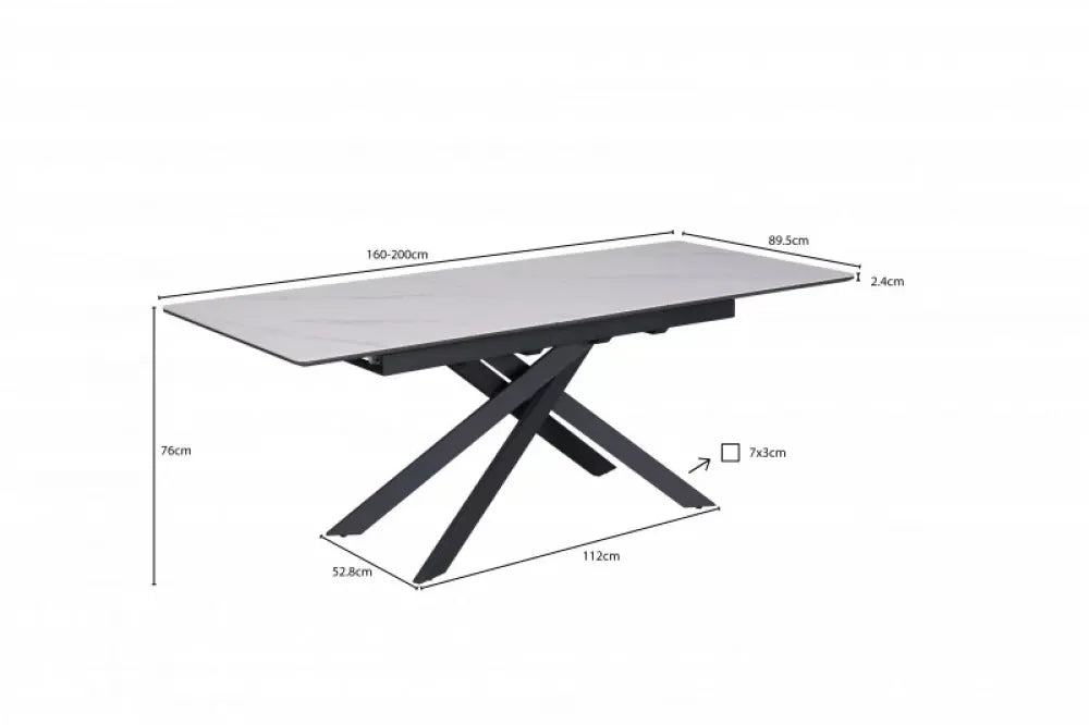 Masa extensibila Dreptunghiulara de 6-8 persoane din Ceramica Gri Antracit si Metal Negru L160-200xH76cm Alpine