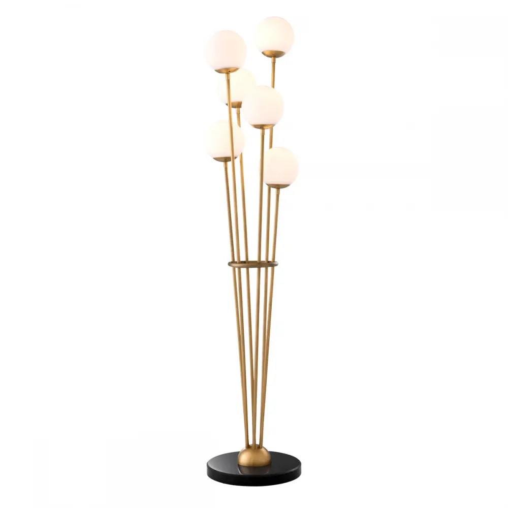 Lampa de podea din Metal/Marmura Alama/Negru si Sticla Alb H169xD42cm Tortora Eichholtz