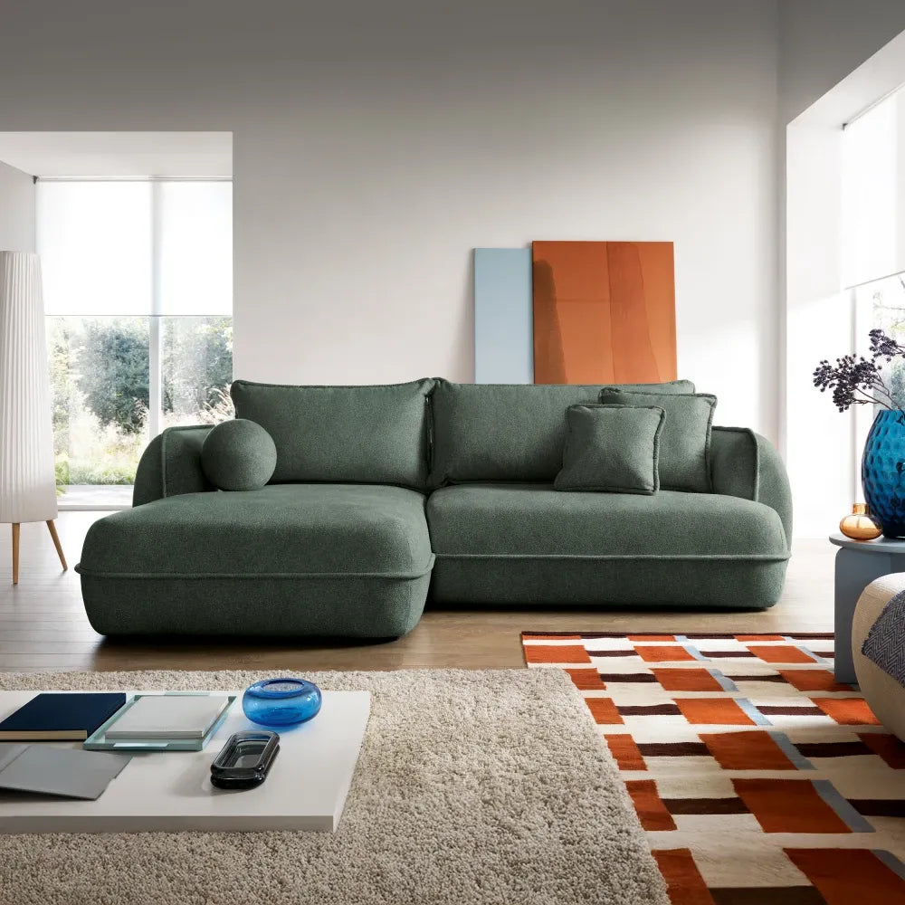Coltar extensibil cu spatiu depozitare din Stofa Verde Visby