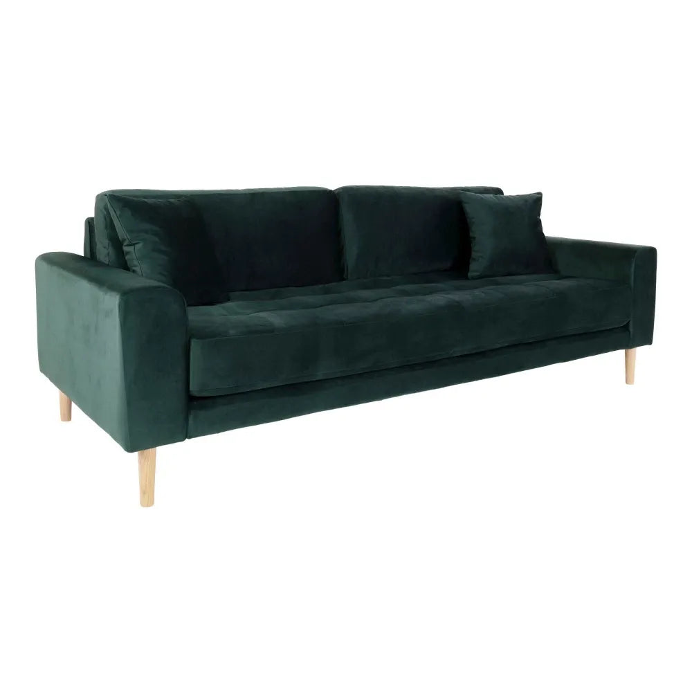 Canapea de 3 locuri cu picioare din lemn de fag maro tapitata cu Catifea Verde L210xH76cm Lido
