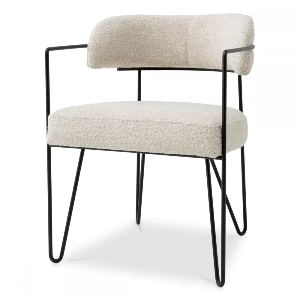Scaun tapitat cu Stofa boucle Alb cu picioare din Metal Negru H74xL57xA59cm Giuseppe Eichholtz
