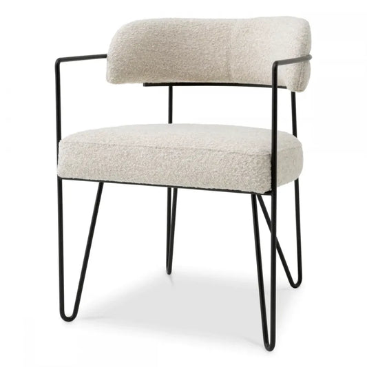 Scaun tapitat cu Stofa boucle Alb cu picioare din Metal Negru H74xL57xA59cm Giuseppe Eichholtz