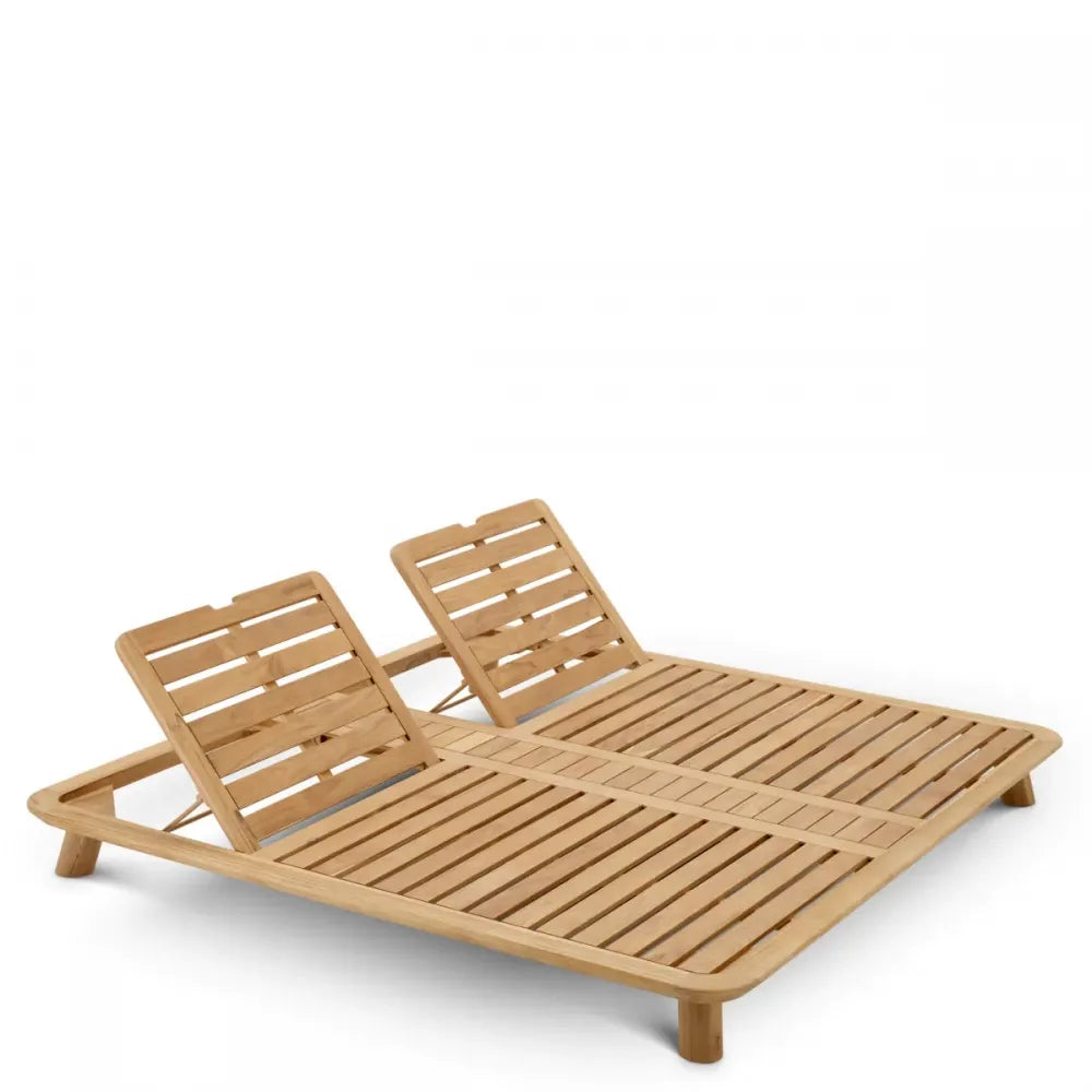 Sezlong dublu exterior din Lemn de tec Maro si Stofa Bej H96xL210cm Weston Eichholtz