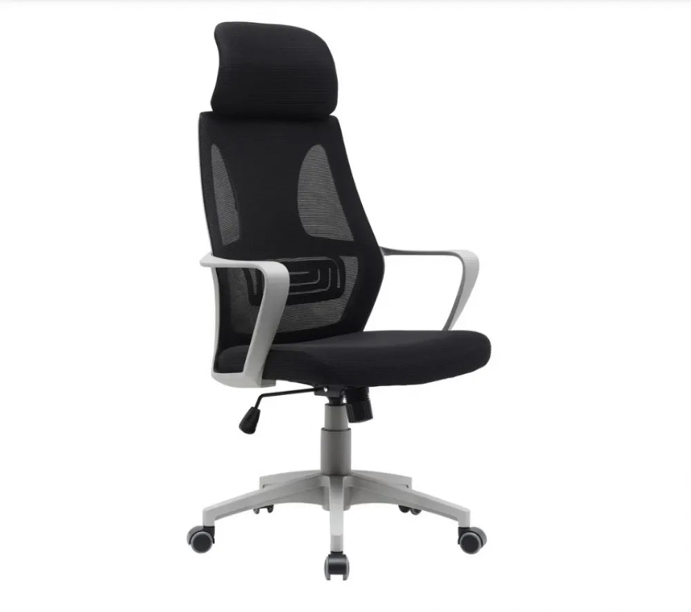 Scaun de birou cu inaltime reglabila tapitat cu Stofa/plasa Negru cu picioare din Plastic Gri H117-126xL60xA50cm Q-095