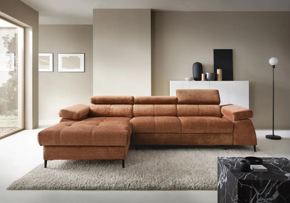 Coltar extensibil tapitat cu Chenille Portocaliu cu lada depozitare Cordoba I