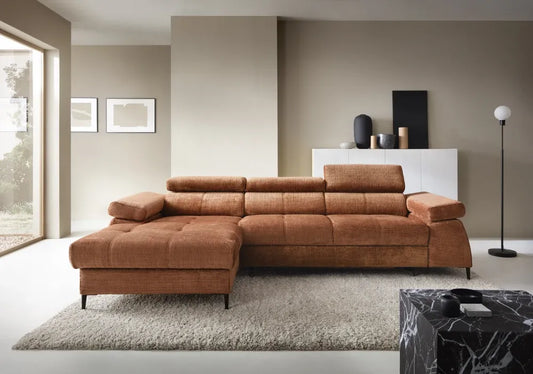 Coltar extensibil tapitat cu Chenille Portocaliu cu lada depozitare Cordoba I