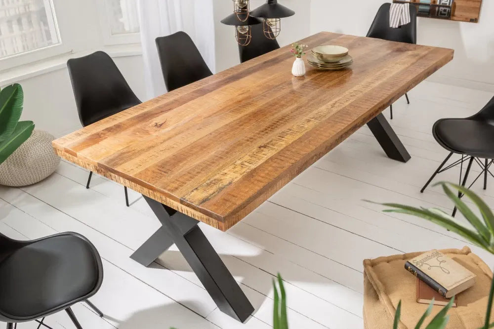 Masa din Lemn de mango Maro si Metal Negru L240xH77cm Iron craft