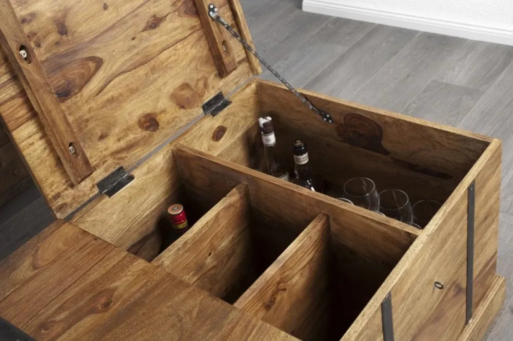 Masuta de cafea cu spatiu depozitare Dreptunghiulara din Lemn masiv de sheesham Maro L100xH40cm Bodega