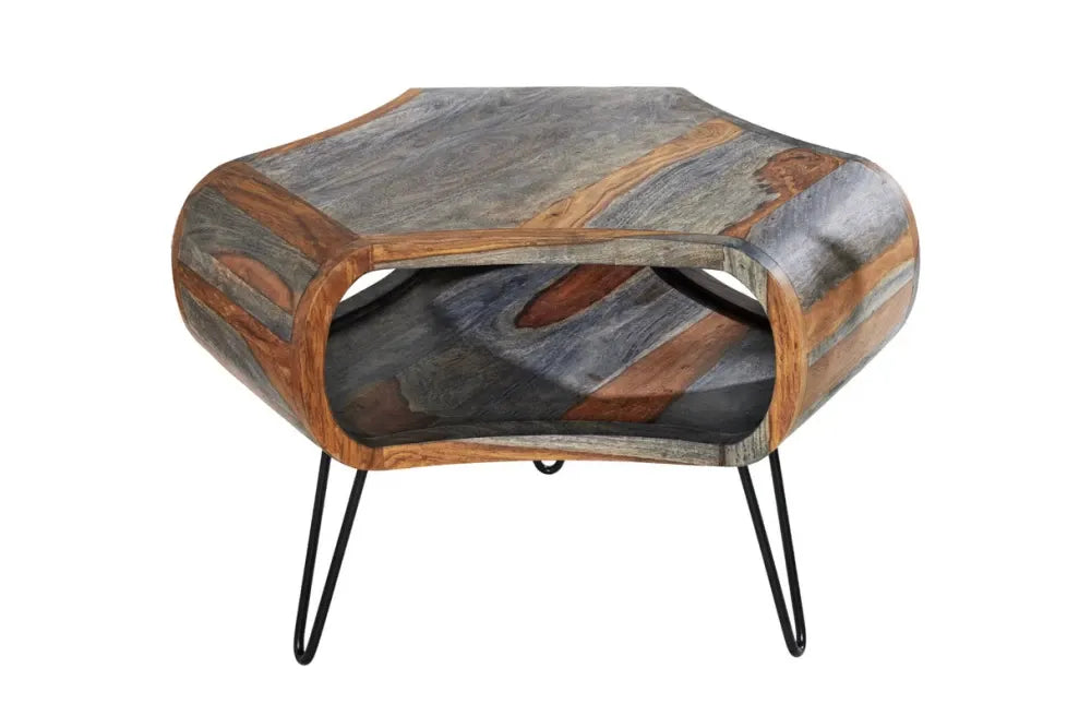 Masuta de cafea din Lemn de sheesham Maro/Gri si Metal Negru L70xH46cm Organic living