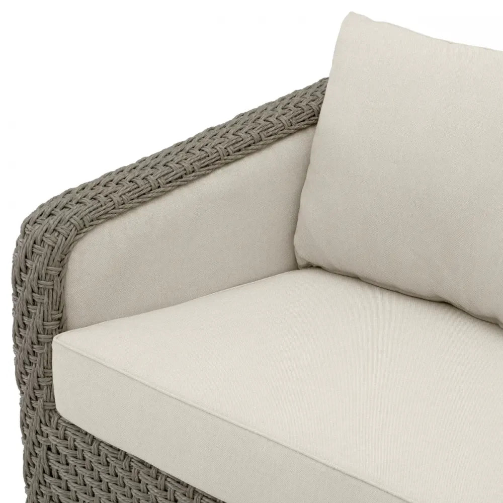 Canapea de exterior din Ratan sintetic Gri si Stofa Bej H85xL254cm Bryson Eichholtz