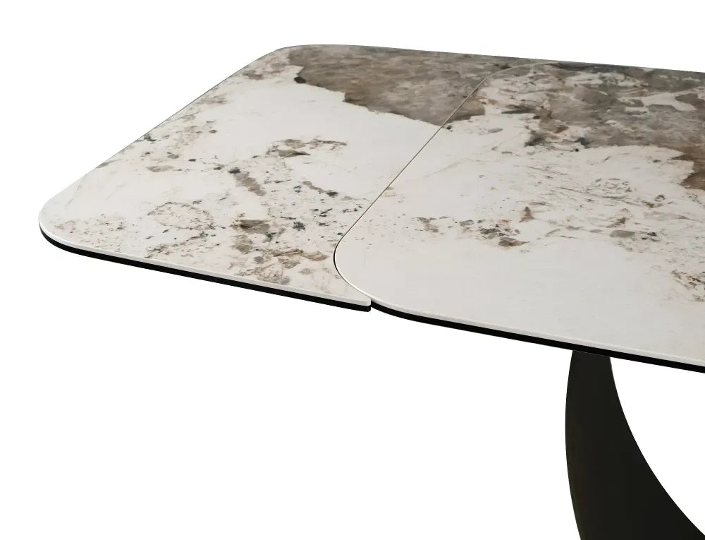 Masa extensibila din Metal Cupru si Sticla securizata+Ceramica Alb lucios cu efect de marmura L160-240xH76cm Infinity