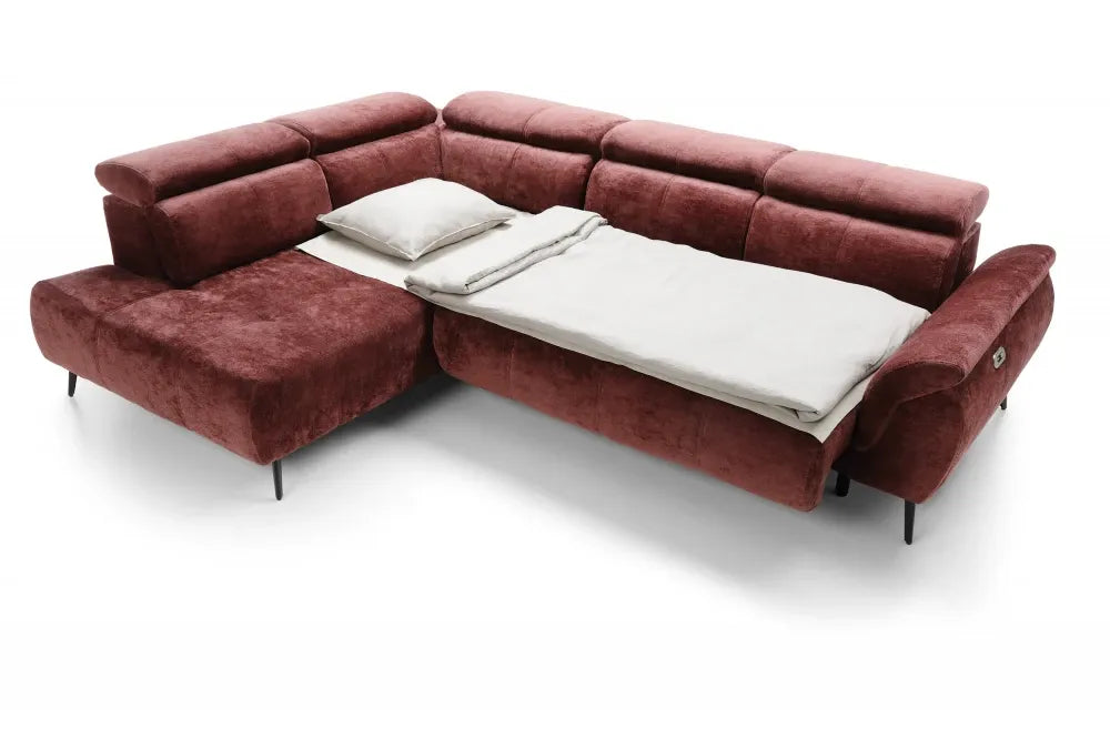 Coltar extensibil electric tapitat cu Chenille Aphrodite Rosu cu lada depozitare Genova II