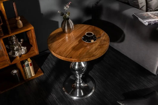 Masuta laterala Rotunda din Lemn de mango Maro si Metal Argintiu D51xH60cm Extravagancia