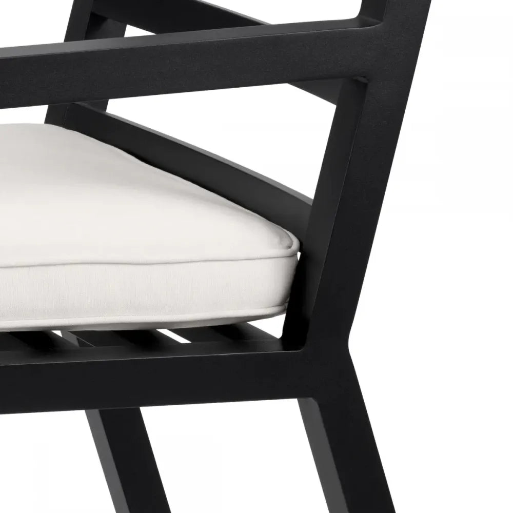 Scaun de exterior din Metal Negru si Stofa Alb H86xL55.5xA66.5cm Delta Eichholtz